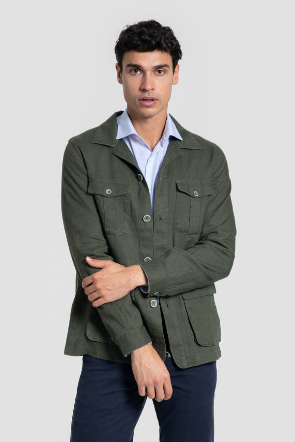 Sobre-Camisa Lino Kaki Multi-bolsillos