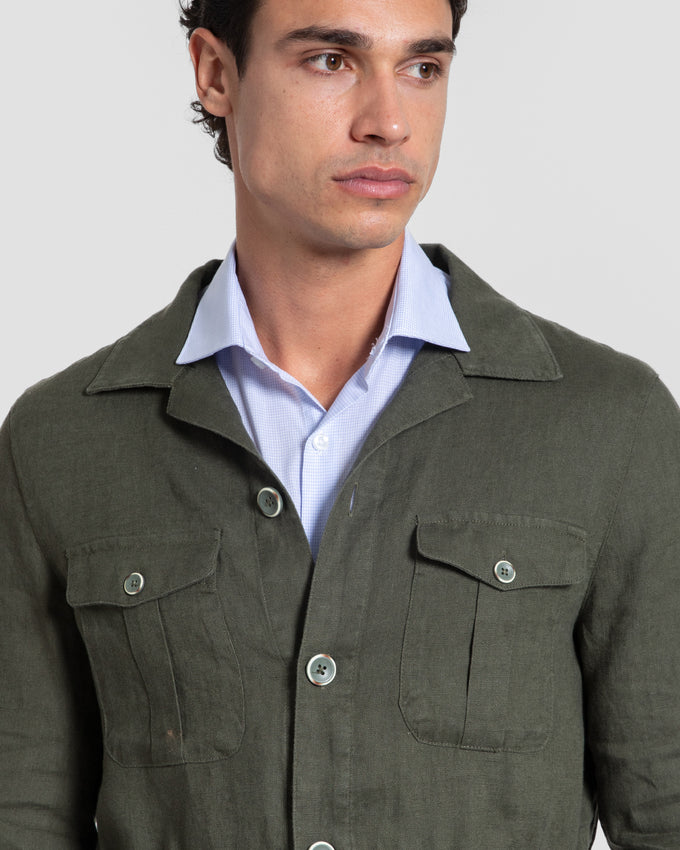 Sobre-Camisa Lino Kaki Multi-bolsillos