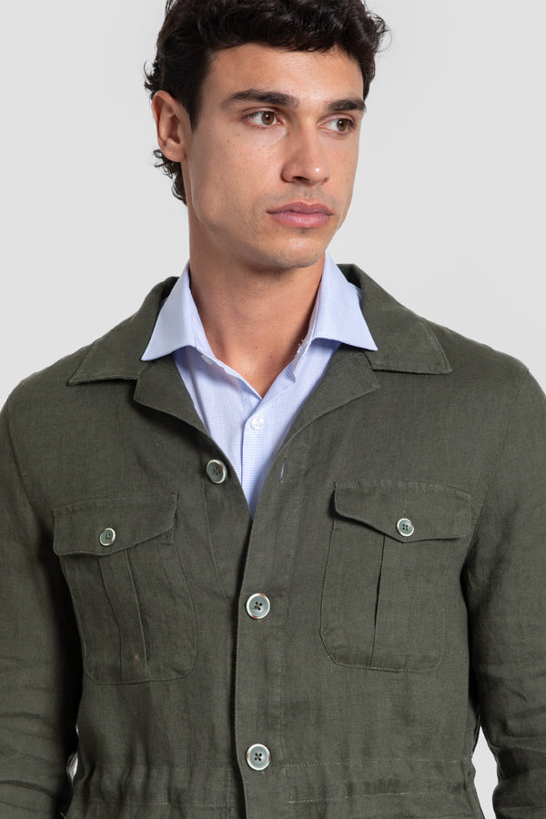Sobre-Camisa Lino Kaki Multi-bolsillos