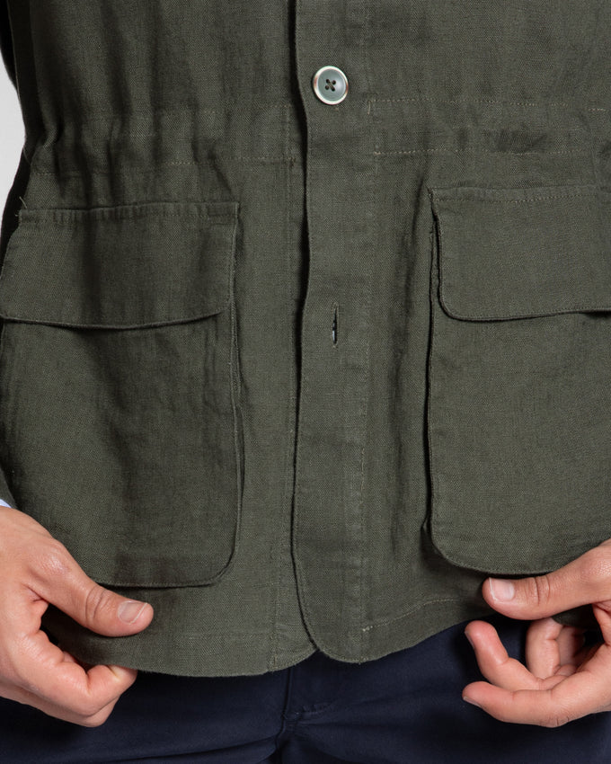 Sobre-Camisa Lino Kaki Multi-bolsillos