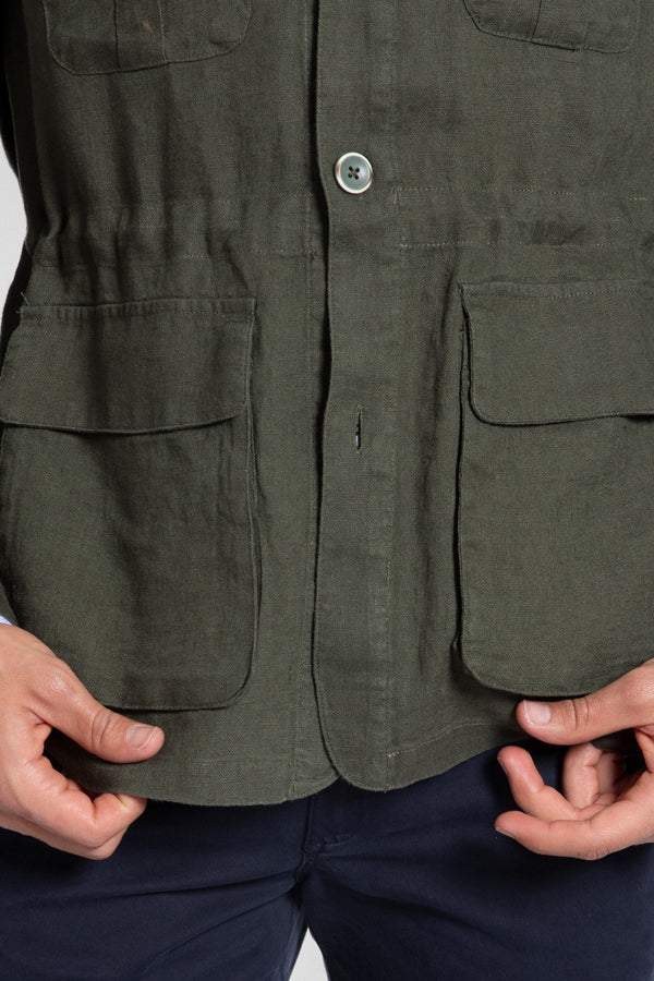 Sobre-Camisa Lino Kaki Multi-bolsillos