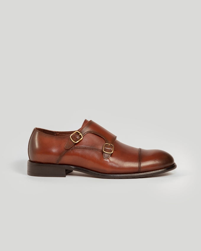 Zapato Monk Strap de Cuero Marrón Claro