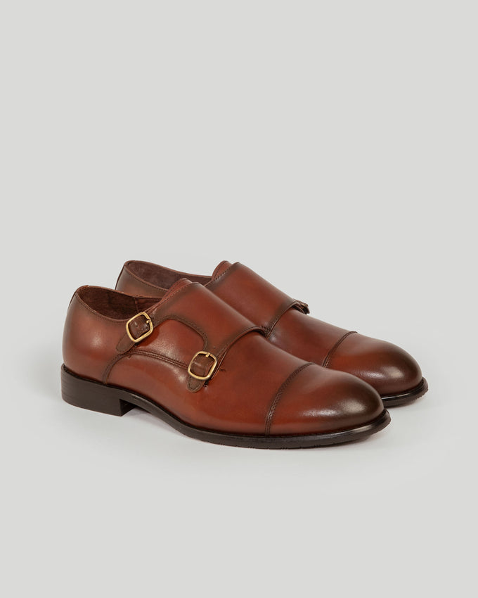 Zapato Monk Strap de Cuero Marrón Claro