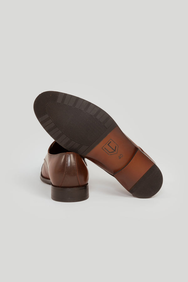 Zapato Monk Strap Cuero Marron Brillante