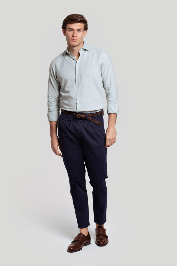 Camisa Algodon Y Lino Verde