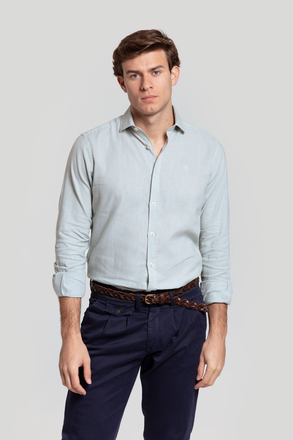 Camisa Algodon Y Lino Verde