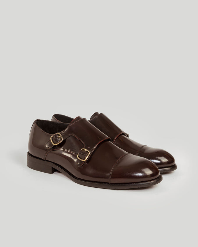Zapato Monk Strap de Piel Burdeos Brillante