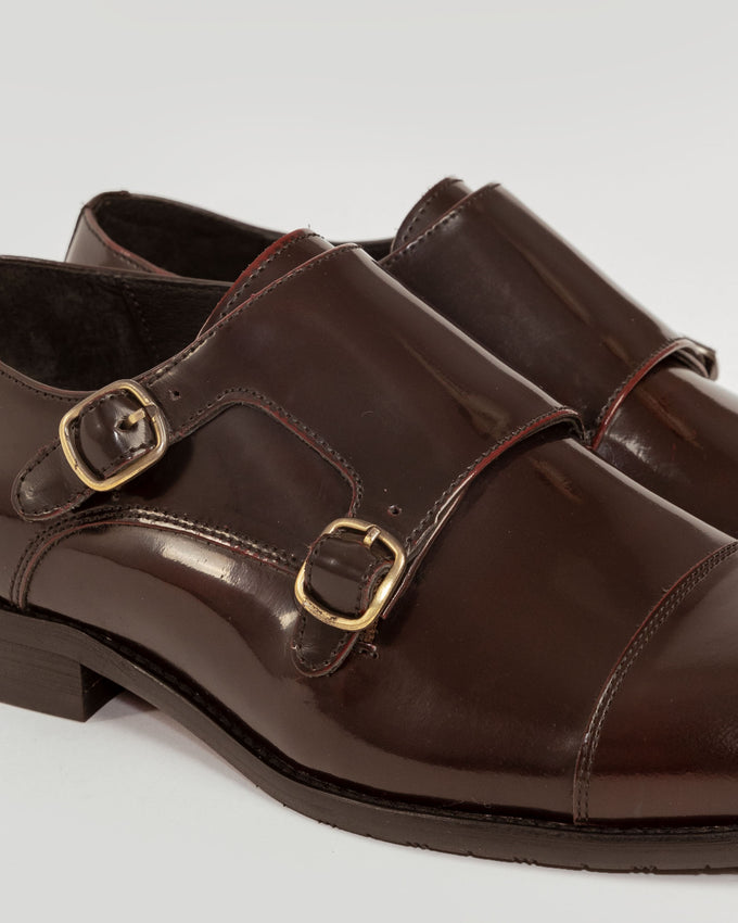 Zapato Monk Strap de Piel Burdeos Brillante