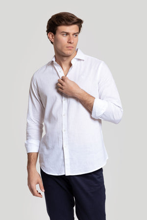 Camisa Algodon Y Lino Blanca