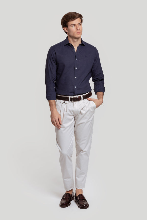 Camisa Algodon Y Lino Marino