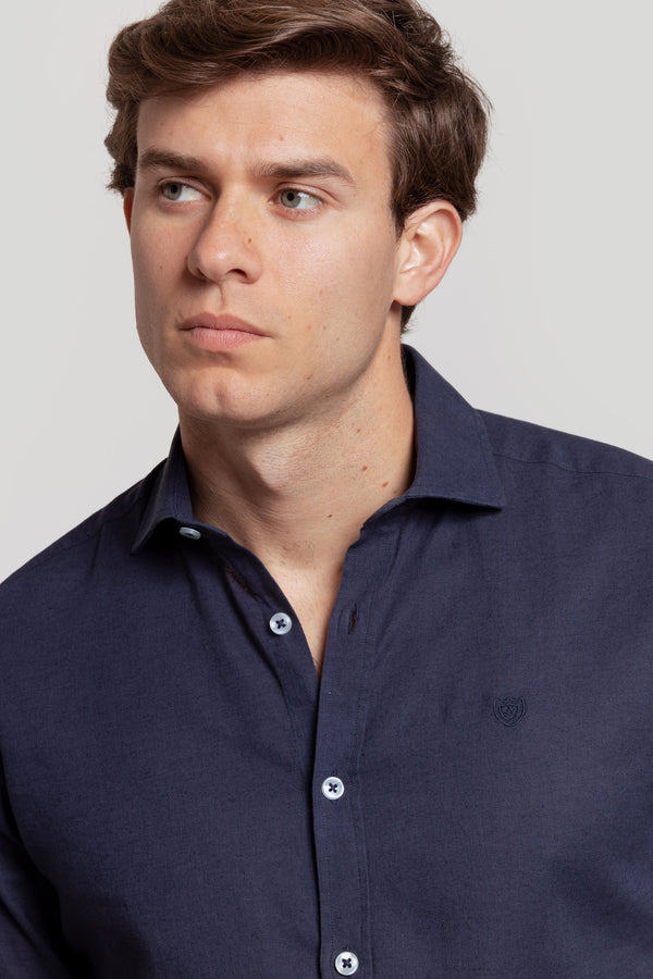 Camisa Algodon Y Lino Marino