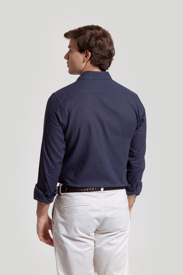 Camisa Algodon Y Lino Marino