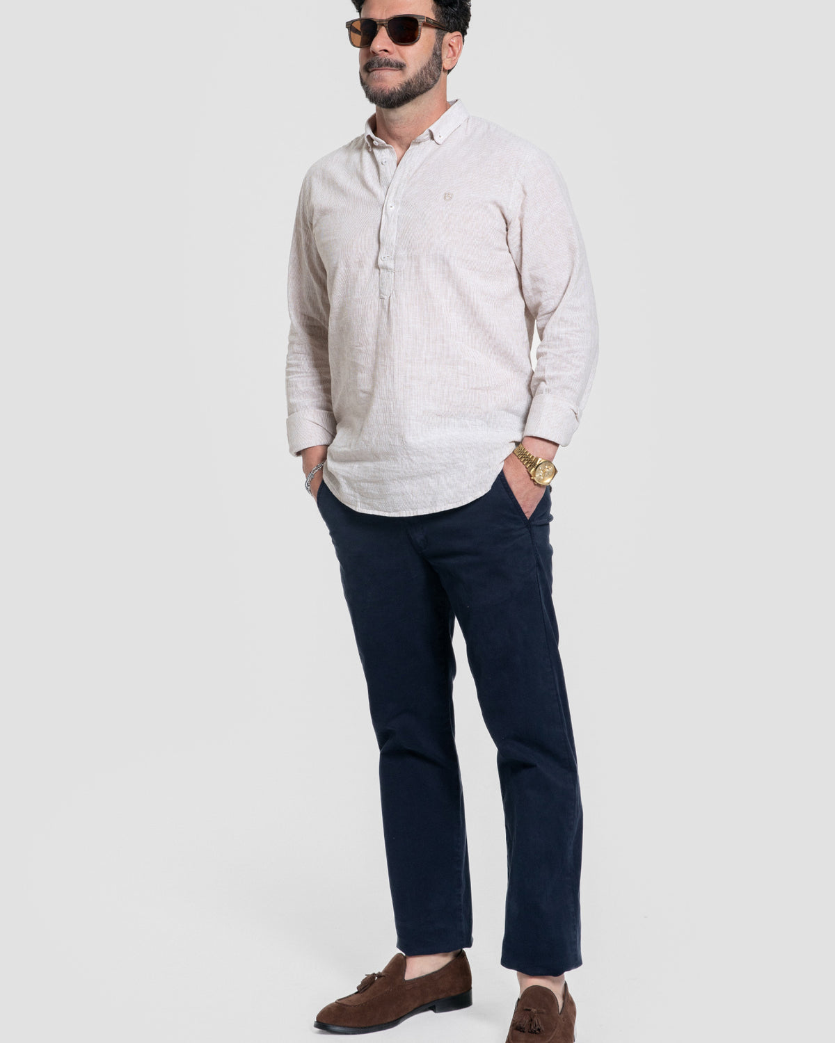 Camel Striped Polo Shirt