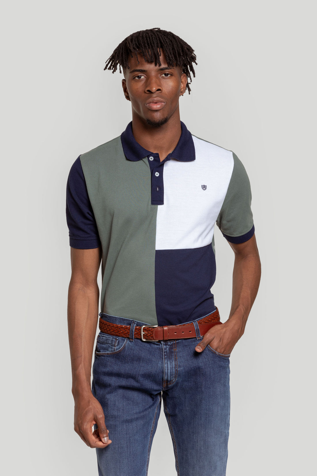 Polo Cuadro Escudo Kaki