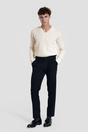 Jersey de Lana 100% Hueso con Cuello en V