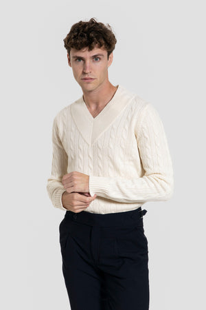 Jersey de Lana 100% Hueso con Cuello en V