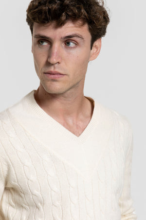 Jersey de Lana 100% Hueso con Cuello en V