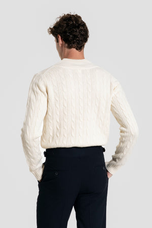 Jersey de Lana 100% Hueso con Cuello en V