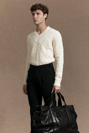 Jersey de Lana 100% Hueso con Cuello en V