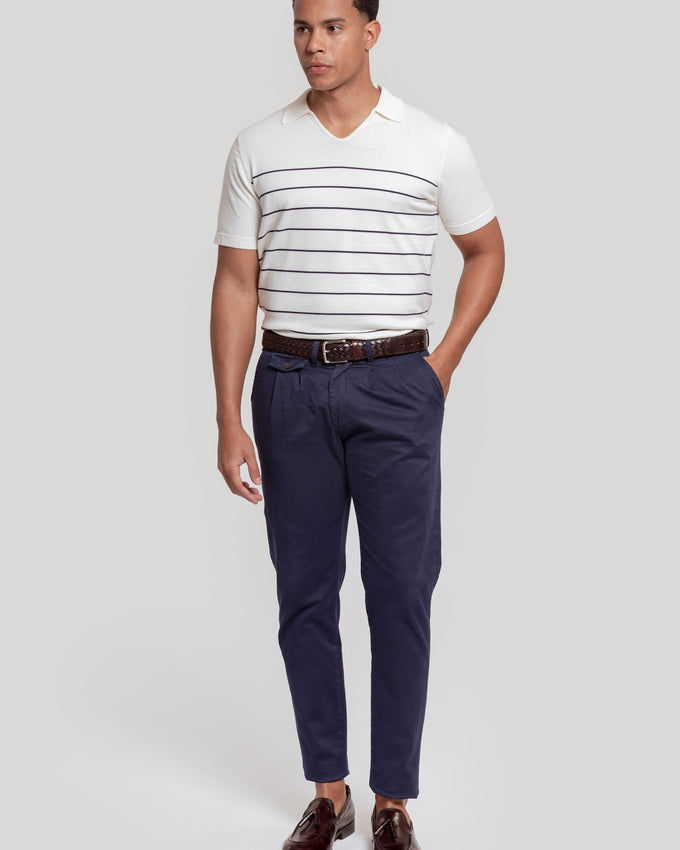 Polo de malha listrada bege