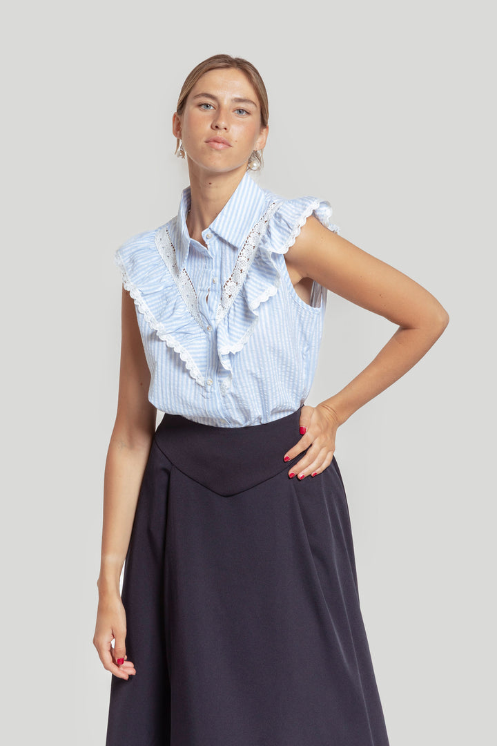 Blusa Rayas Celeste