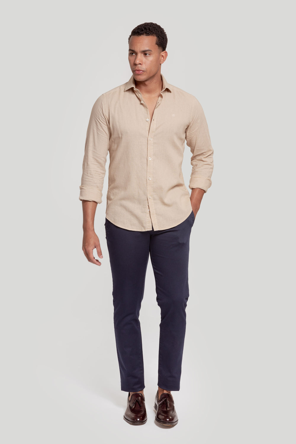 Camisa Algodon Y Lino Beig