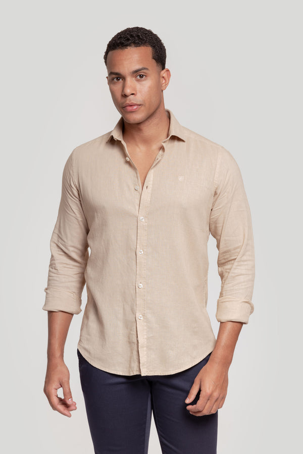 Camisa Algodon Y Lino Beig