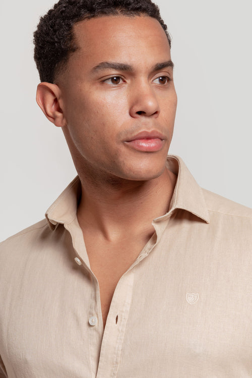 Camisa Algodon Y Lino Beig
