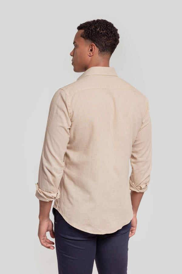 Camisa Algodon Y Lino Beig