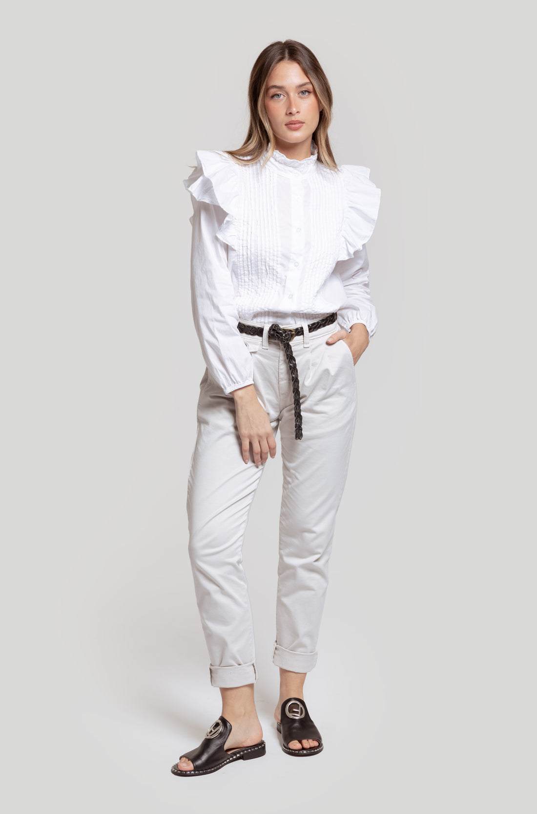 Blusa Tablas Volantes Blanca