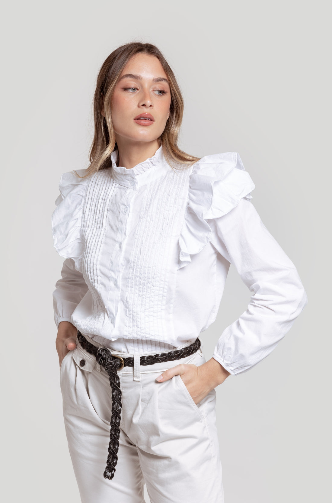 Blusa Tablas Volantes Blanca