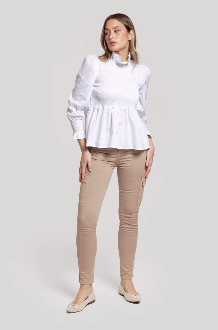 Blusa Nido De Abeja Blanca