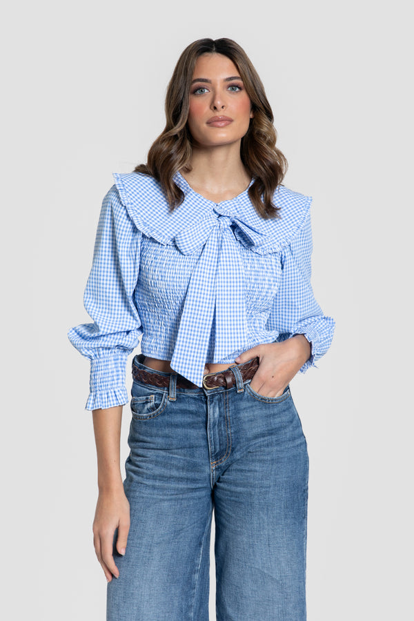 Blusa Lazo Cuadros Vichy Azul