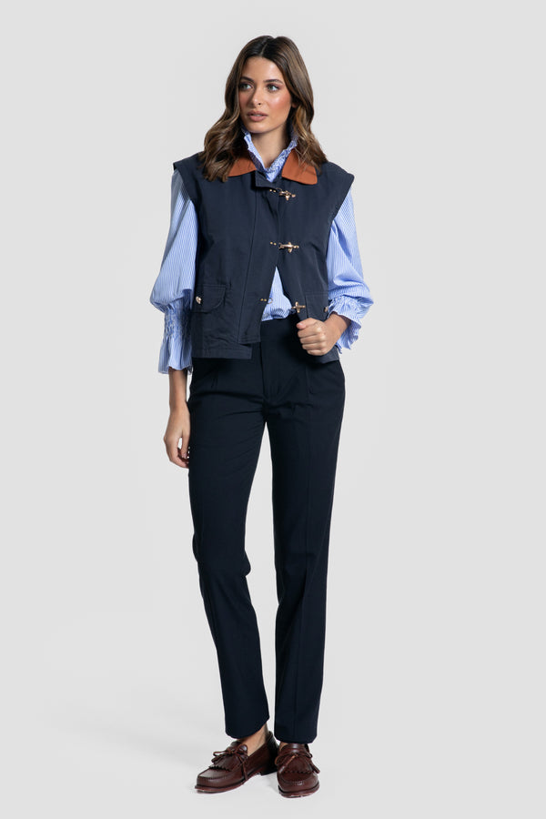 Chaleco Cuello Contraste Marino