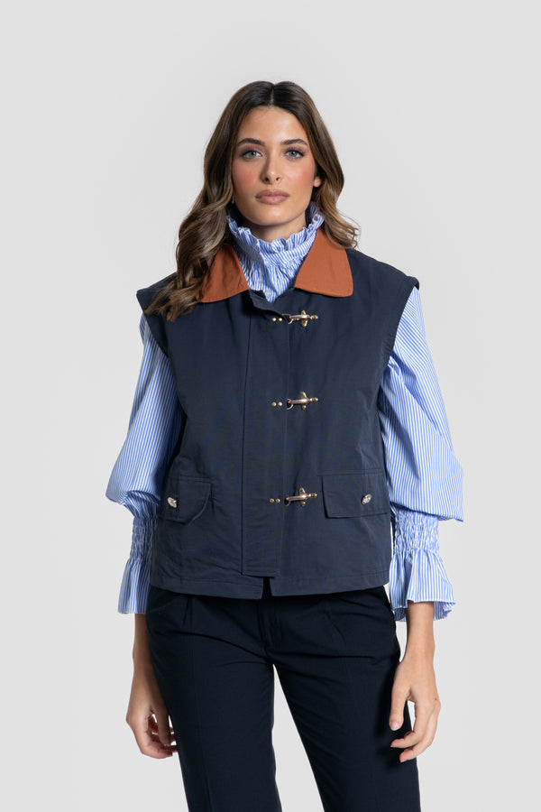 Chaleco Cuello Contraste Marino