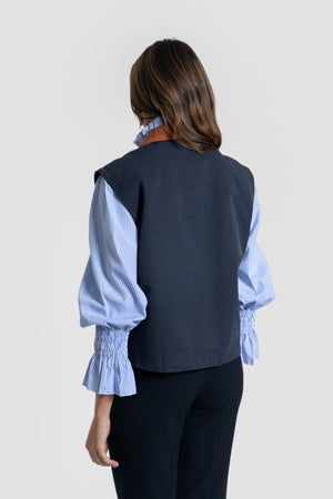 Chaleco Cuello Contraste Marino