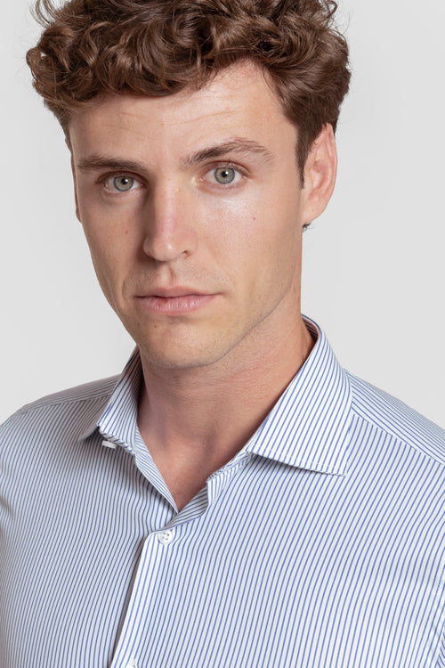 Camisa Vestir Raya Fina Azul Marino