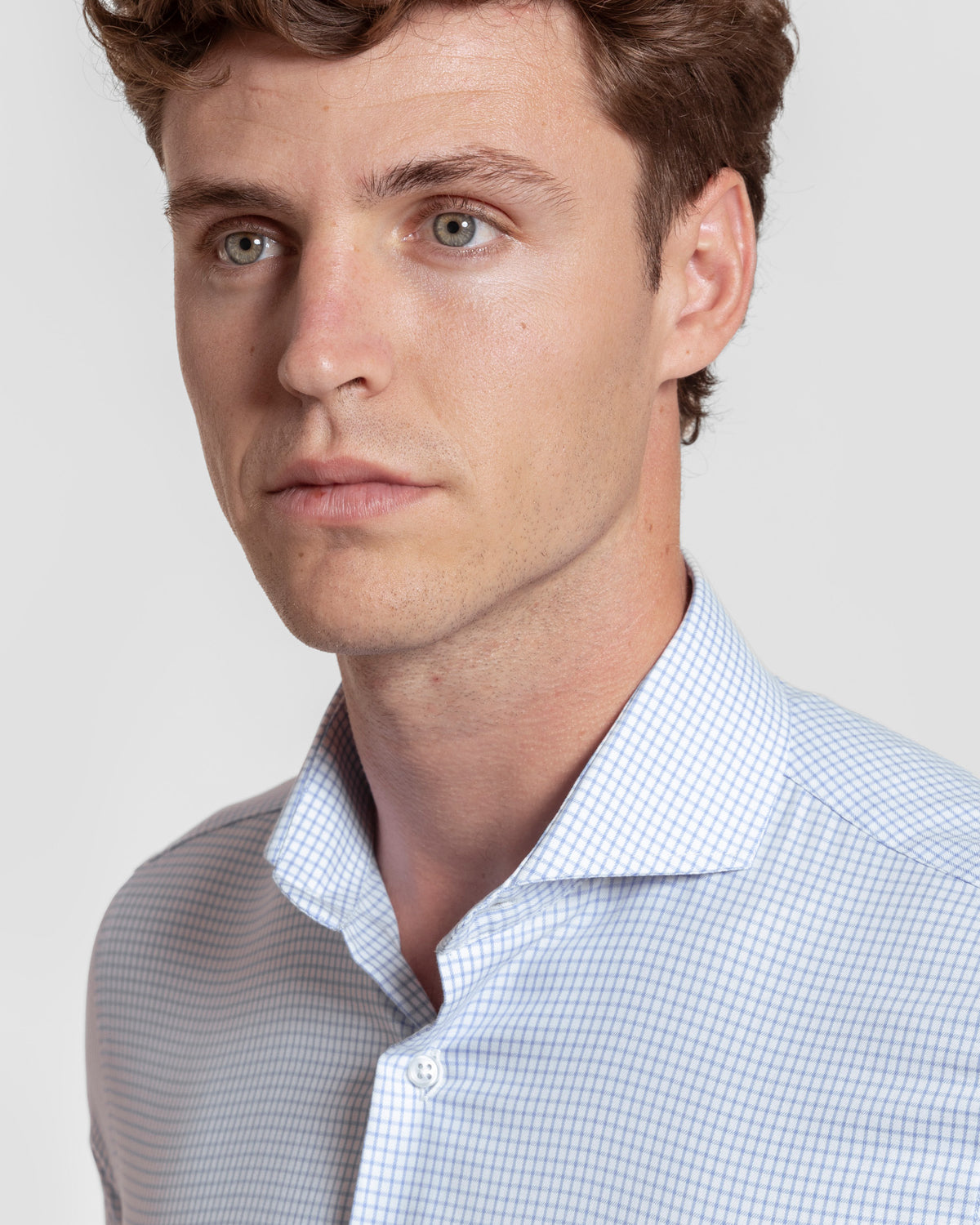 Camisa Vestir Cuadro Pequeño Celeste - Huella