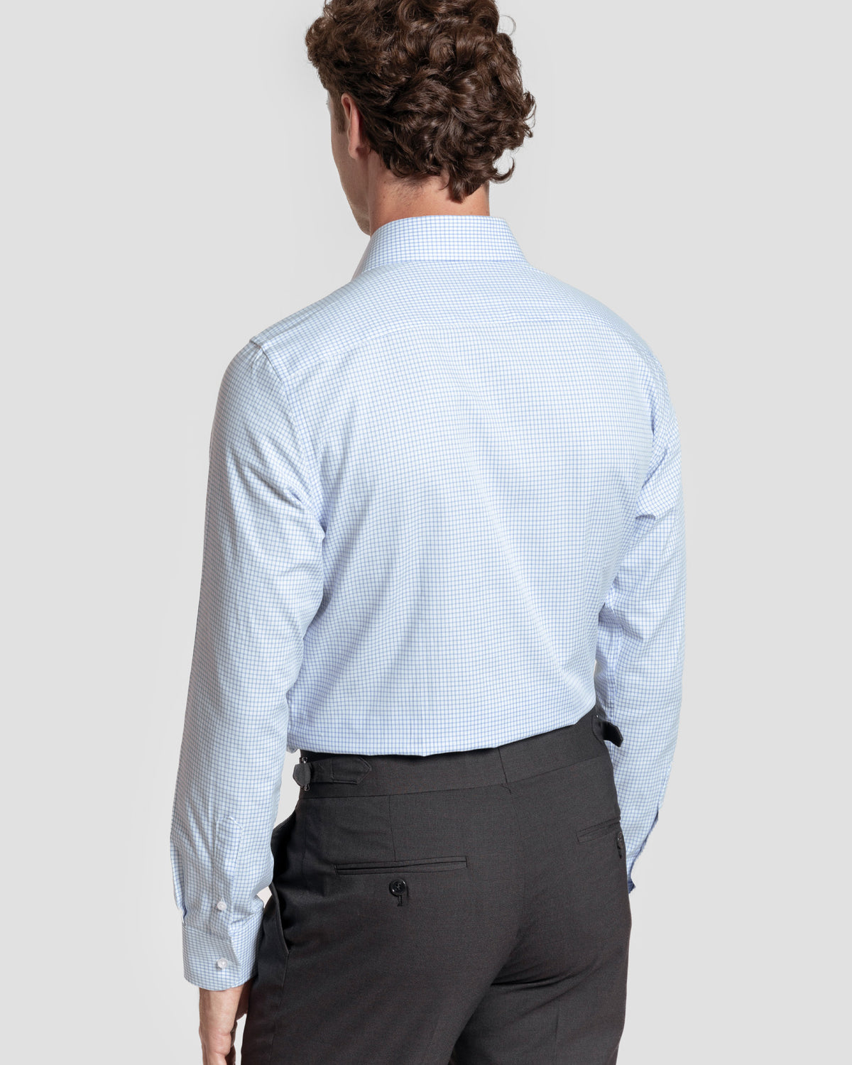 Camisa Vestir Cuadro Pequeño Celeste - Huella
