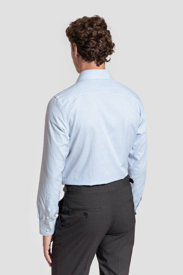 Camisa Vestir Cuadro Pequeño Celeste