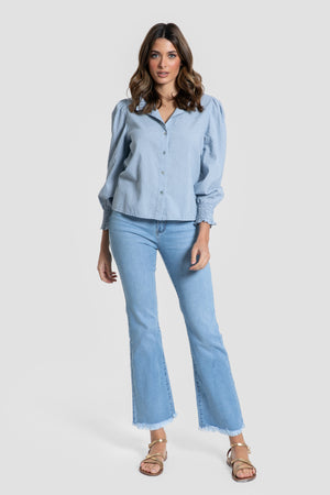 Blusa Cuadros Celeste