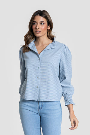Blusa Cuadros Celeste