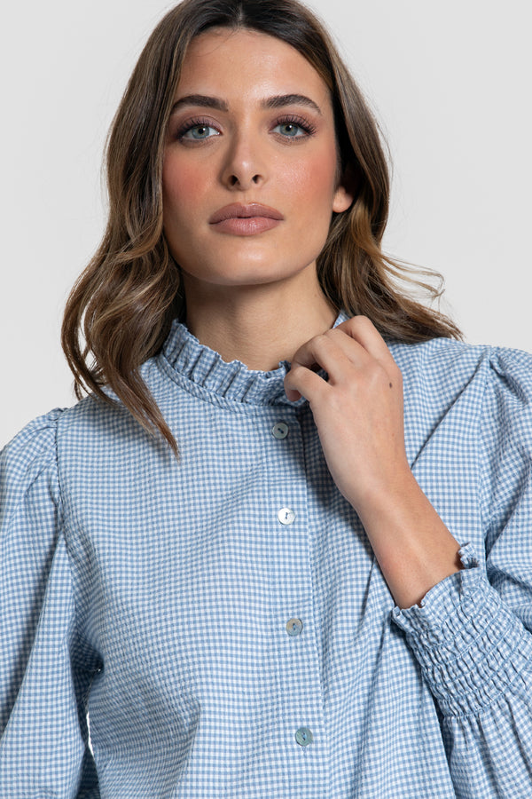 Blusa Cuadros Celeste