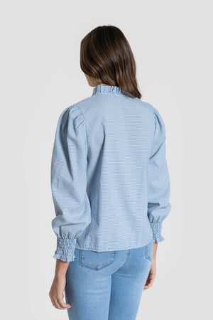 Blusa Cuadros Celeste