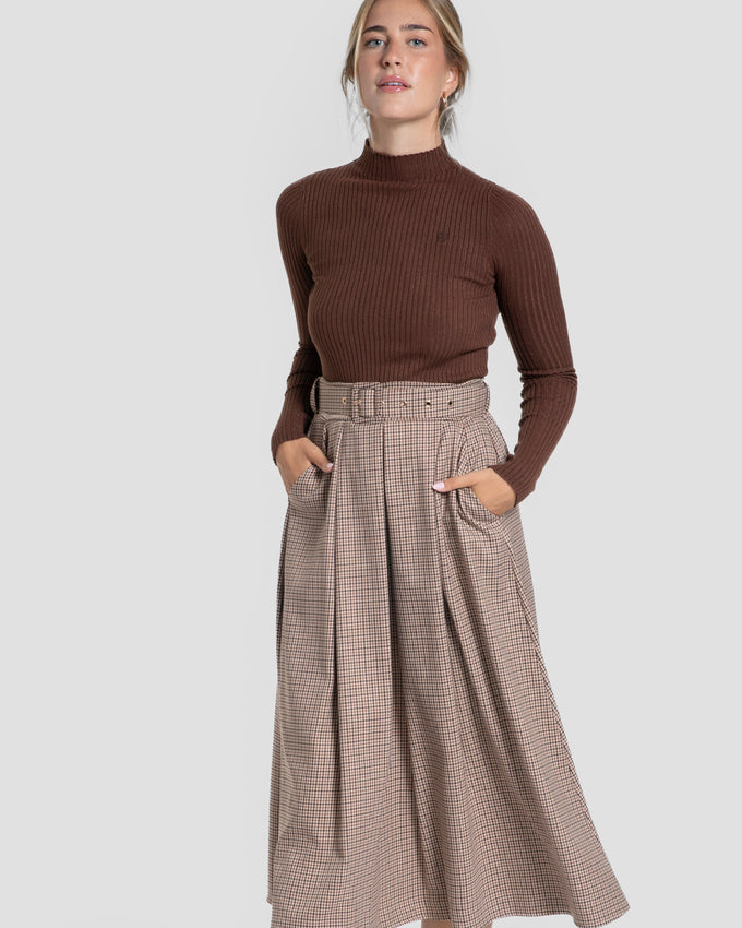 Falda Cuadro Vichy Camel - Brío