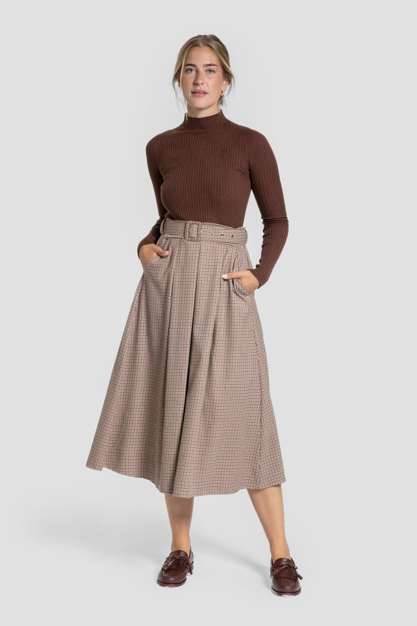 Falda Cuadro Vichy Camel