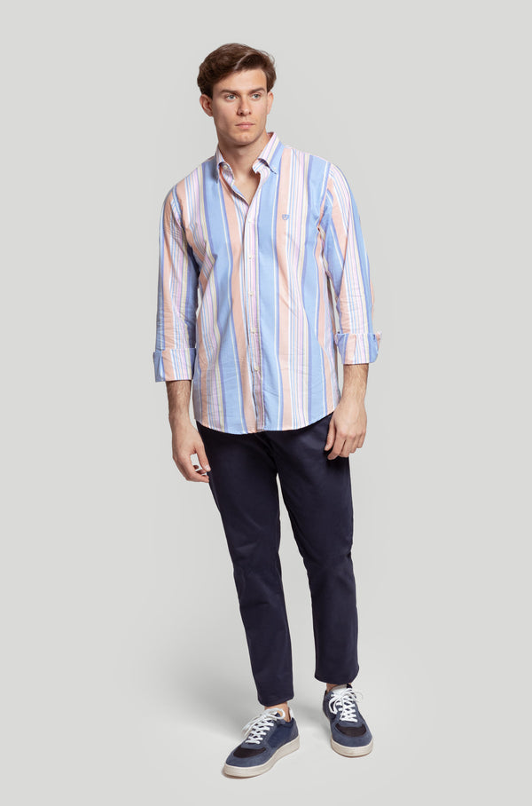Camisa Raya Celeste Y Naranja