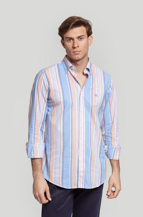 Camisa Raya Celeste Y Naranja