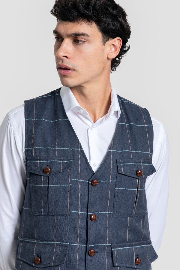 Chaleco Cuadros Marino