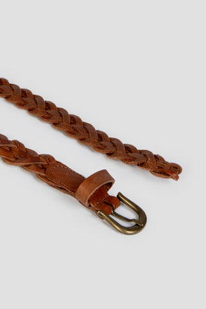 NARROW BRAIDED CAMEL BELT